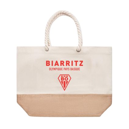 Sac de plage avec poignee en corde et details en jute