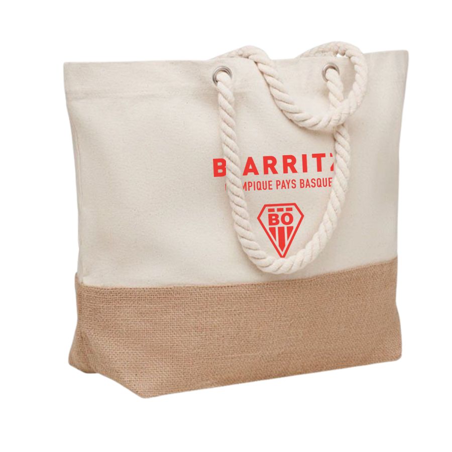 Sac de plage avec poignee en corde et details en jute